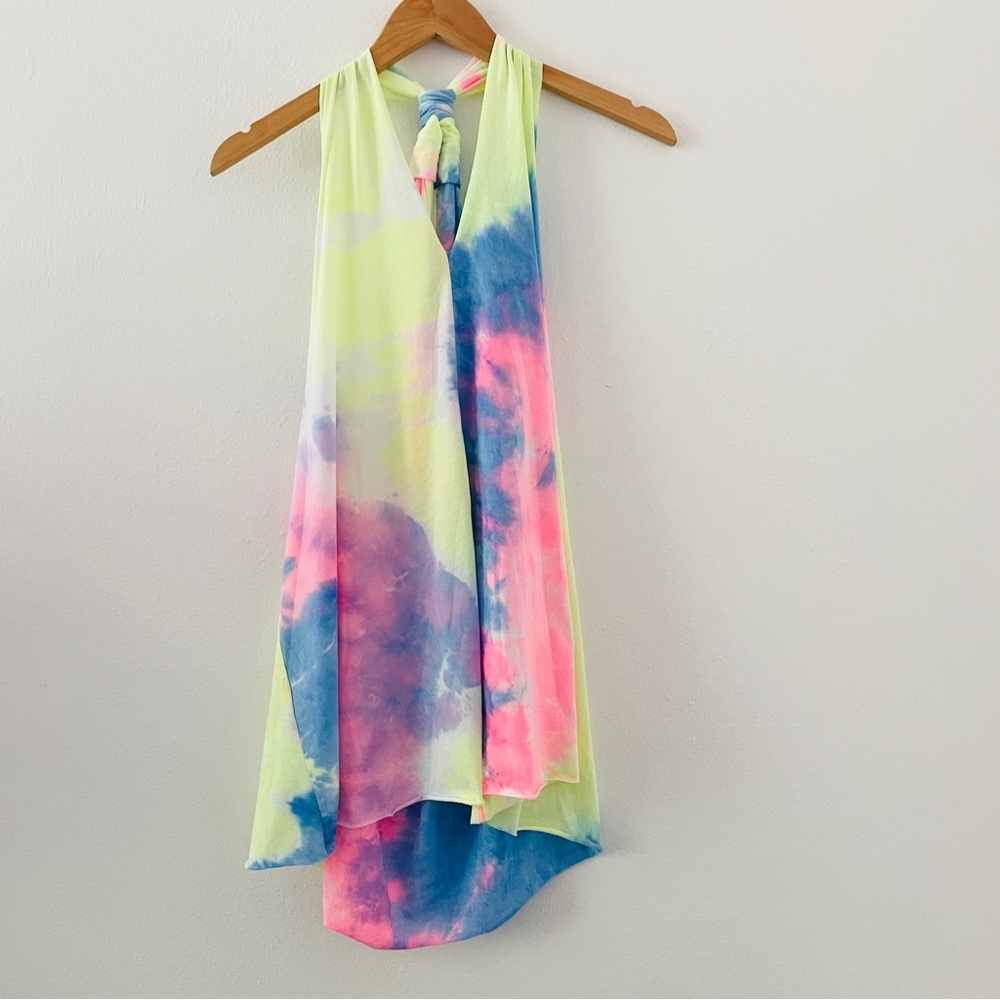 Neon Yellow Pink Blue Tie Dye Swim Pool Coverup